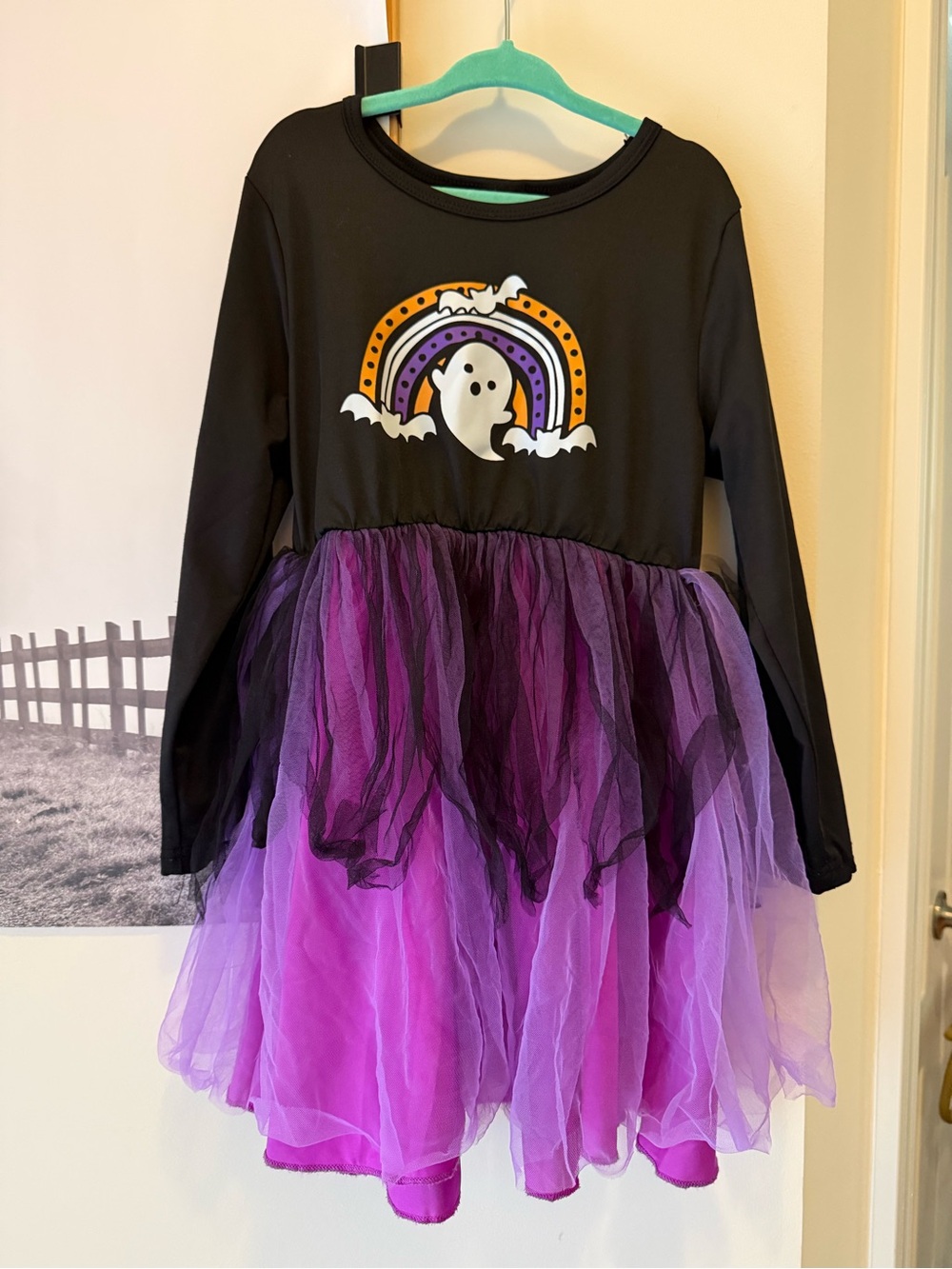 Girls Black & Purple Ghost Rainbow Tulle Halloween Dress Size 6 years